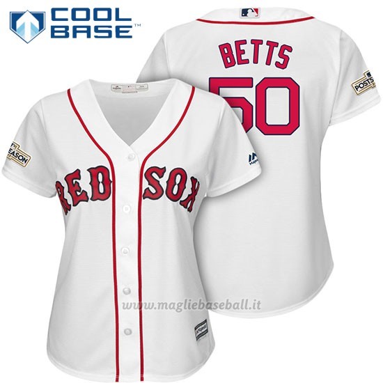 Maglia Baseball Donna Boston Red Sox 2017 Postseason 50 Mookie Betts Bianco Cool Base